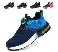 Safety Trainers Men Women Steel Toe Cap Work Shoes Lightweight Breathable Safety Shoes Non Slip Work Trainers with Swivel Buckle Shoelaces, Blue, UK 5.5