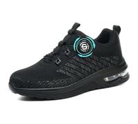 Safety Trainers Men Womens Steel Toe Cap Trainers Lightweight Work Safety Shoes Breathable Non Slip Work Trainers Swivel Buckle Shoelaces, Black, UK 5