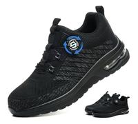 Safety Trainers Mens Steel Toe Cap Trainers Womens Lightweight Safety Shoes Breathable Non Slip Work Trainers with Air Cushion Swivel Buckle Shoelaces Black UK 11.5
