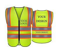 Safety Vest Custom Logo, Class 2 Personalized High Visibility Reflective Vestwith 5 Pockets and Zipper (Yellow, M)