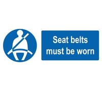 Safety Warning Notice Mandatory Seat Belts Must Be Worn Warning Sign Self Adhesive Gloss Sticker 165mm x 65mm V2