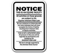 Safety Warning Signssupplemental Equine Liability Heavy Gauge Tin Sign Warning Statute Horse Barn Stable Farm Signs12 Metal Tin Sign 8X12 Inches