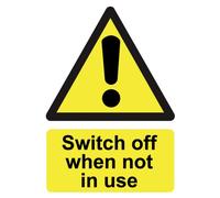 Safety Yellow Warning Sign Adhesive Gloss Sticker Switch Off When Not In Use 160mm x 125mm V1