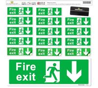 SAFETYKING® 16 Piece Fire Exit Signs | Running Man Down Fire Exit Sign | 30 cm x 10 cm Self Adhesive Sticker | Fire Exit Signs | Fire Exit Stickers | Fire Exit Safety Pack | Running Man Fire Exit Sign