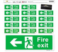 SAFETYKING® 16 Piece Fire Exit Signs | Running Man Left Fire Exit Sign | 30 cm x 10 cm Self Adhesive Sticker | Fire Exit Signs | Fire Exit Stickers | Fire Exit Safety Pack | Running Man Fire Exit Sign