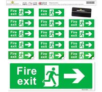 SAFETYKING® 16 Piece Fire Exit Signs | Running Man RightFire Exit Sign | 30 cm x 10 cm Self Adhesive Sticker | Fire Exit Signs | Fire Exit Stickers | Fire Exit Safety Pack | Running Man Fire Exit Sign