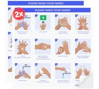 SAFETYKING® 2 PCS Wash Hands Sticker - Hand Washing Technique Sign | Wash Hands with soap and Water | Toilet and Washroom Hygiene Safety Signs | Self-Adhesive Vinyl Wash Hands