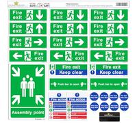 SAFETYKING® 28 Piece Fire Safety Kit | Self Adhesive Stickers | Fire Exit, Keep Clear Signs