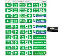 SAFETYKING® 32 Piece Fire Exit Signage kit 30cm x 10cm | Self Adhesive Stickers | Fire Exit Signs | Fire Exit Stickers | Fire Exit Safety Pack | Fire Exit Keep Clear sign | Running Man Fire Exit Signs
