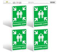 SAFETYKING® 4 pcs Fire Assembly Point Sign 1mm Rigid PVC Signs -L 30cm x W 20cm x H 1mm, Fire Assembly Point, Fire Evacuation Sign, Fire Assembly Point Sign Outdoor, Durable Fire Safe Signs.
