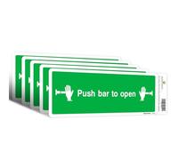SAFETYKING® 5 Piece Fire Exit Push Bar To Open Sticker | 30 cm x 10 cm Self Adhesive Sticker | Fire Exit Signs | Fire Exit Stickers | Fire Exit Safety Pack | Running Man Fire Exit Signs