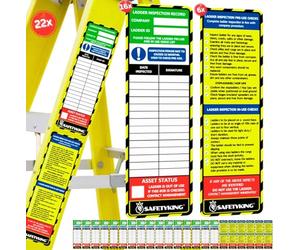 SAFETYKING PRO Ladder Tags 22 pcs Self Adhesive Stickers. Health and Safety Ladder Inspection Labels. Inspectiopn Tag Check Stickers, Waterproof and Weather Resistant Safety Tags. Made in The UK