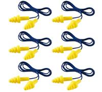Safetyware HP-201 TPR DuraFit Bulk Reusable Corded Earplugs Noise Reduction Cancellation for Work and Sleep (Yellow, 6 Pairs)