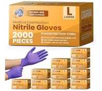 Safeway Nitrile Examination Gloves, 2000 Ct, Powder Free, Latex-free with Textured Fingertips, Medical Grade, Food, Cleaning and Pet Care, Large