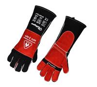SAFEYEAR 932°F/500°C, Leather Forge Welding Gloves, Kevlar Stitching,Extrme Heat &Fire Resistant Work Gloves for Welding,Fireplace,Stove,Oven,Grill,BBQ,Gardening,Woodburning,16in/40cm,Black-Red