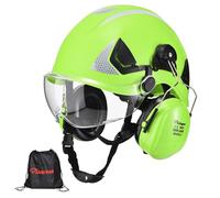 SAFEYEAR Safety Hard Hat with Anti-scratch Glasses, Earmuffs, CE EN397 Safety Helmets with Chin Strap Light Reflective Ventilated ABS Hard Hats for Industrial Workers 6-Point Suspension