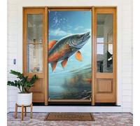 Safflower Flying Fish Door Cover Decorations, Welcome Door Banner Backdrop Seasonal Spring Summer Porch Banner Sign Photo Background for Indoor Outdoor Party Decor 72.8 x 35.4 Inch