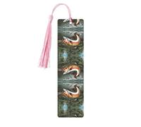 Safflower Flying Fish Exquisite Wooden Bookmark - Double-Sided Full-Print Design, Crafted from Poplar Wood for Books & Journals