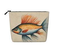Safflower Flying Fish Print Fake Hemp Makeup Bag – Travel Toiletry Pouch for Women, Daily Storage, Business Trips, and More