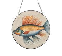 Safflower Flying Fish Print Glass Sun Catcher For Windows Hanging Garden Ornament Womens Gift