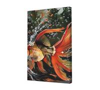 Safflower Flying Fish Printed Wooden Framed Canvas Wall Art 30x45 CM, Modern Canvas Print Picture, Elegant Home Office Hotel Decor