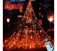 Saffory Halloween Decorations Lights 16.4FT Spider Web, 5FT Giant Spiders,105FT 300 Led Red Lights Waterproof(Remote 8 Modes) DIY for Indoor/Outdoor Porch & Yard Parties Haunted House Decor
