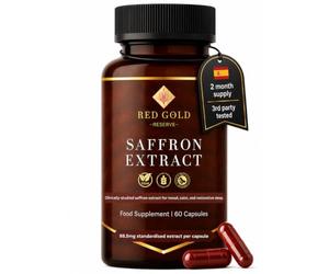 Saffron Extract Supplement 88.5mg | Saffron Supplement High Strength & Standardised | 60 Vegan Capsules, 2 Month Supply | Mood, Focus & Relaxation | Red Gold Reserve, RedGold88™