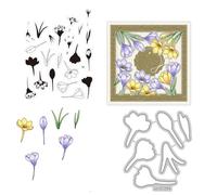 Saffron Flowers Leaves Stamps and Die Cuts for Card Making Plants Transparent Silicone Clear Stamp and Metal Cutting Dies Sets for DIY Scrapbooking Paper Crafting Seals Decorative Supplies