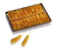 Saffron Rock Candy Sugar with Wood Stick (Nabat Chobi) 250gr with 12 Sticks - Traditional Sweet Treat for Tea, Coffee, and Desserts - Premium Quality, Natural Flavor نبات