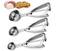Saffron & Sage Cookie Scoop Set - Heavy Duty Stainless Steel Cookie Scoops for Baking Set of 3 has a 1, 2 & 4 Tbsp Scooper, Ice Cream Scoop with Trigger Smooth Release, Comfortable Handles, Rust Proof