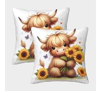 SAFGTXHTR 3D Printed Highland Cow Square Pillowcases Animal Wildlife Pillow Case Cushion Decorative Super Soft Pack of 2 for Sofa Couch Bed 50x50cm