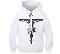 SAFGTXHTR Boys Girls Cross Hoodies Top 3D Jesus Printed Long Sleeve Toddler Hooded Lovely Clothes with Pocket for 6-15years 10-12Y