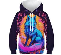 SAFGTXHTR Boys Girls Fox Hoodies 3D Animal Children's Hoodie Long Sleeve Hooded Jumper Funny Wildlife Clothes with Pocket for 6-15years 11-13Y