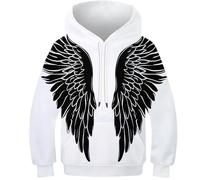 SAFGTXHTR Unisex Angels Hoodies 3D Novelty Long Sleeve Hooded Jumper Funny Wings Clothes with Pocket for 6-15years 9-11Y