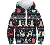 SAFGTXHTR Unisex Christmas Theme Cute Patterns Hoodies 3D Pattern Long Sleeve Kids Jumper Lovely Clothes with Pocket for 6-15years 9-11Y