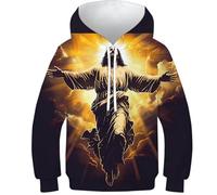 SAFGTXHTR Unisex Cross Hoodies 3D Novelty Long Sleeve Kids Jumper Funny Jesus Clothes with Pocket for 6-15years 8-10Y