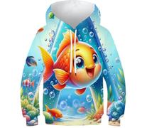 SAFGTXHTR Unisex Fish Hoodies 3D Lovely Cute Children's Hoodie Long Sleeve Toddler Hooded Funny Lovely Cute Clothes with Pocket for 6-15years 11-13Y
