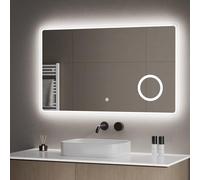 S'AFIELINA Bathroom Mirror with LED Lights 70 cm (H) × 90 cm (W), Illuminated Backlit Wall Mounted Bathroom Mirrors with Shaver Socket and Demister Pad, 3X Magnifier, Horizontal