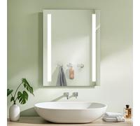 S'AFIELINA Bathroom Mirror with Shaver Socket, 70cm (H) × 50cm (W) Illuminated Frontlit Bathroom Mirror with LED Lights for Wall Touch Switch, 3 Color Dimmable, Memory, Anti-flog, Horizontal/Vertical