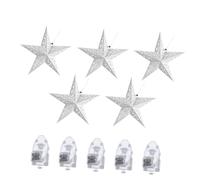 SAFIGLE 10pcs Christmas Hanging Pendant Stars, 45cm Silver Paper 3D Pentagram Lanterns Yellow LED Mini Battery Lights, Xmas Party Decoration Supplies