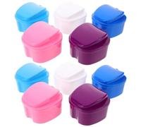 SAFIGLE 10pcs Denture Holder Box with Strainer Basket and Tightly Sealed Lid, Portable Pp Cleaning Container for Retainer and Denture with Rounded Corners and Slip-resistant Base, for Home