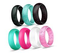 SAFIGLE 10pcs Glitter Silicone Sports Rings Stackable Rubber Bands Durable Comfortable for Gym Hiking and Active