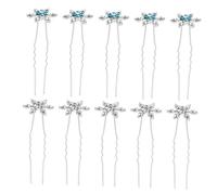 SAFIGLE 10pcs Sparkly Rhinestone Snowflake Hairpin U-shaped Wedding Hair Accessories for Women Snowflake Barrettes for Bridal Party Hair Clip in Blue and Silver
