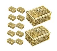 SAFIGLE 12pcs Gold Decorative Jewelry Box Rectangle Treasure Chest Keepsake Storage Elegant Hollow Design for Weddings Birthdays