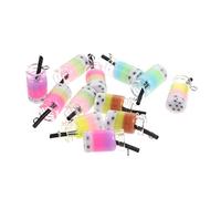 SAFIGLE 12pcs Pearl Milk Tea Cup Keychain Cute Charms Pendants for Necklace Resin Bubble Tea Charms Straw and Beads for Crafting Jewelry Making Kit