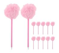 SAFIGLE 12pcs Plush Pom Pom Ballpoint Pens for Students, Smooth Writing with Fuzzy Pompom Tops, Cute Kawaii Stationery for Classroom and Parties, Soft Plastic and Plush Material