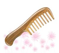 SAFIGLE 1Pc Natural Sandalwood Wide Tooth Comb for Curly Hair Lightweight Massage Comb Durable Wooden Hair Detangler for Travel and Everyday Use Khaki