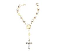 SAFIGLE 1Pc Religious Glass Rosary Bracelet with Cross Charm Multi Color Pearl Jewelry for Women Faith Accessory for Daily Wear and Special Occasions