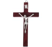 SAFIGLE 1pc Soild Wooden Cross Zinc Alloy Jesus Catholic Ornaments Decorations (random Color)