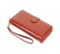 SAFIGLE 1Pc Women PU Leather Zipper Wallet with Buckle Closure Stylish Coin Purse and Credit Card Holder for Home and Outdoor Use Brown Long Wallet for Everyday Essentials